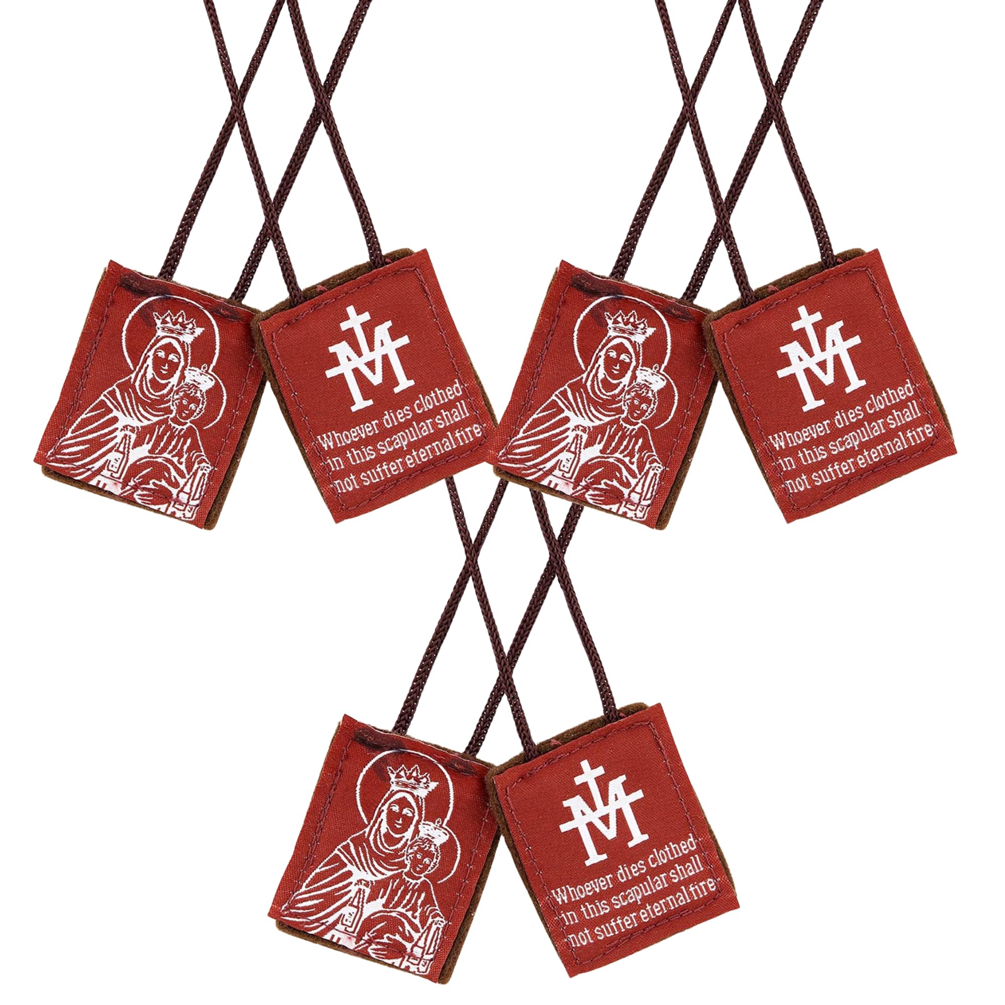 Needzo Embroidered Brown Wool Scapular Set, Catholic Devotional Accessory, 16.5” with 1.5 Inch Panels (Pack of 3)