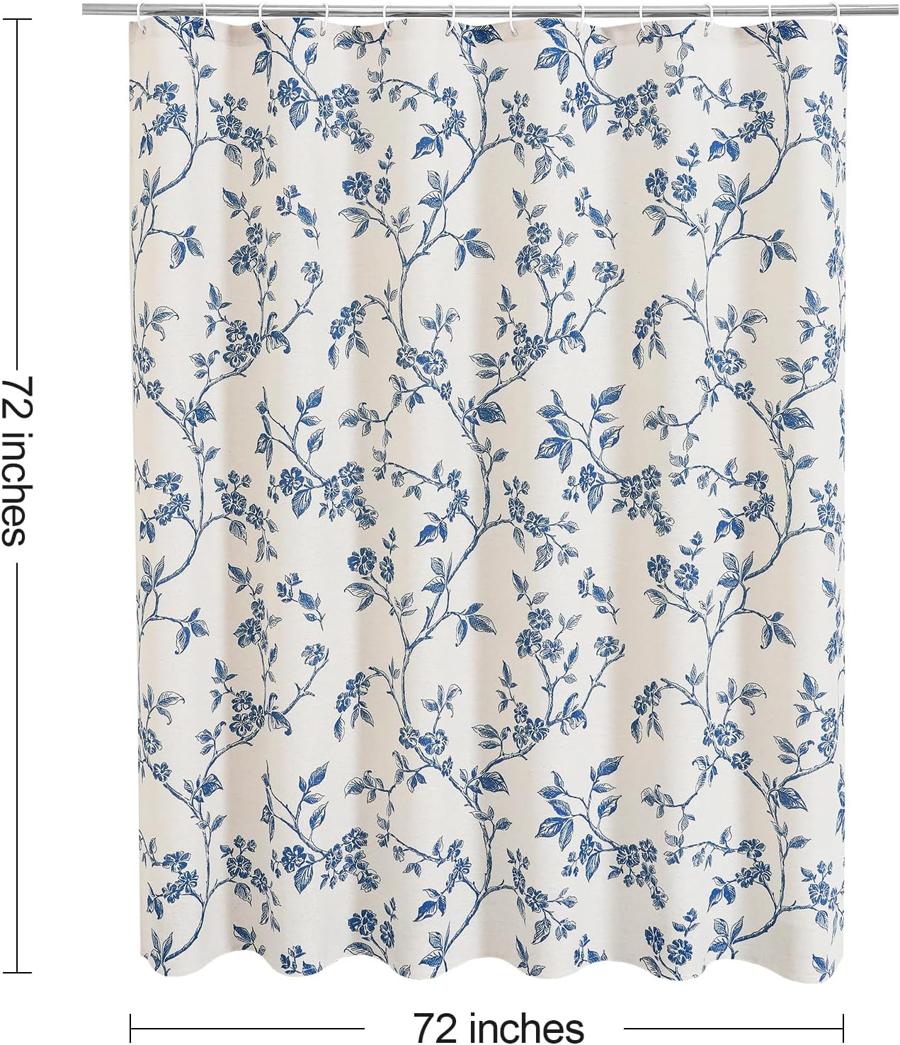 MitoVilla Blue Boho Shower Curtain Set, Cotton Floral Cottagecore Spring Shower Curtains for Bathroom, Modern Farmhouse Country Plant Leaves Bathroom Décor, 72" W x 72" L