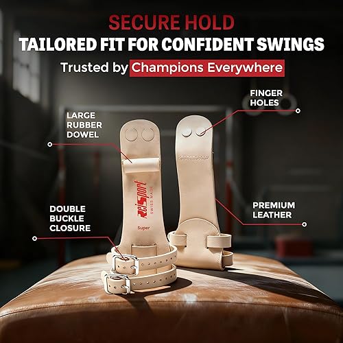 Miniatura 5 de Reisport Men's Ring Gymnastics Grips - Durable Leather Hand Grips for Gymnastics Rings Men & Boys - Gymnastics Equipment & Accessories for Advanced