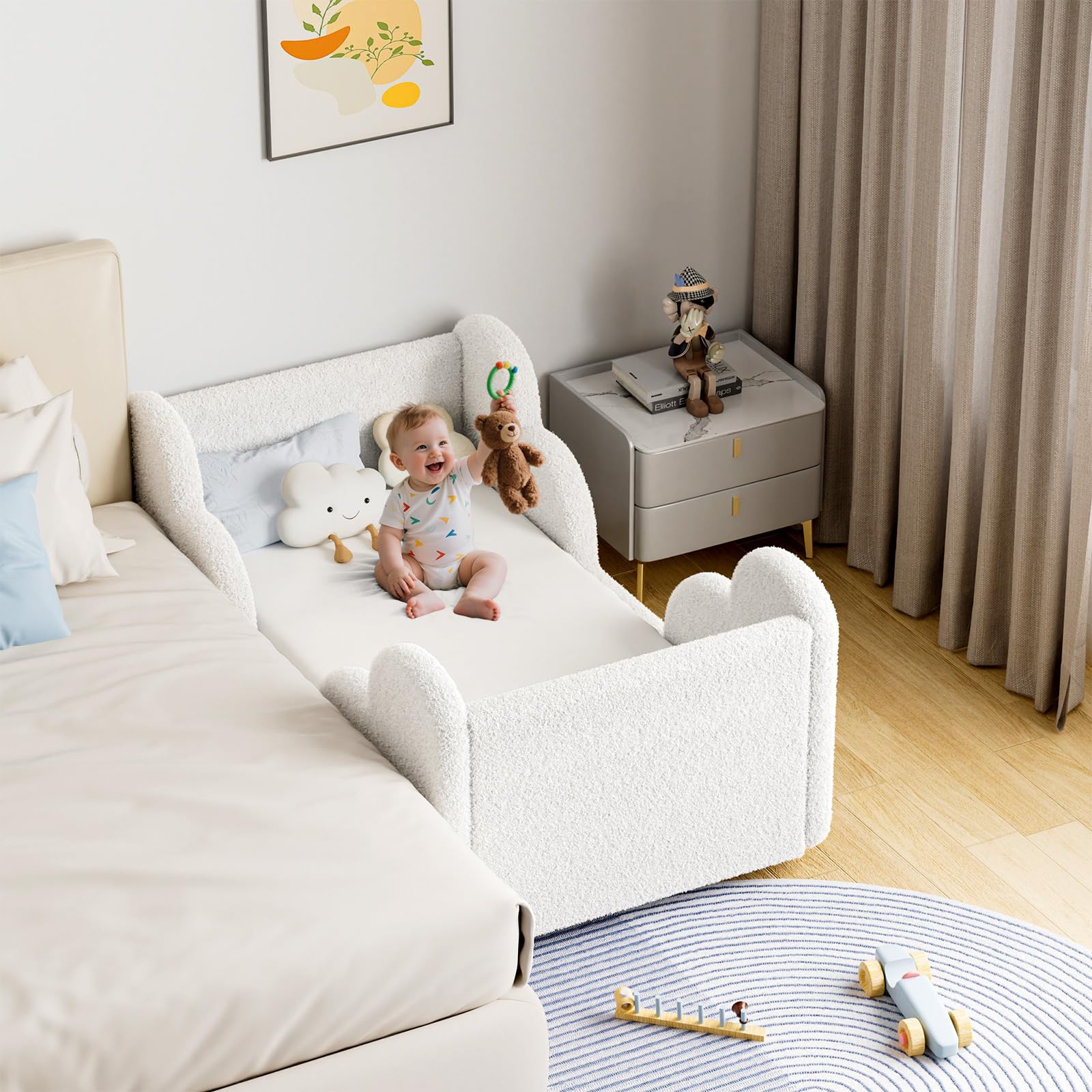 Ryuhic Toddler Bed, 140x70cm Soft Padded Kids Bed with Cloud-Shaped Safety Guardrails, Low Bed Frame for Girls Boys Children, Cot to Bed Transition (Mattress NOT Included) — view 9
