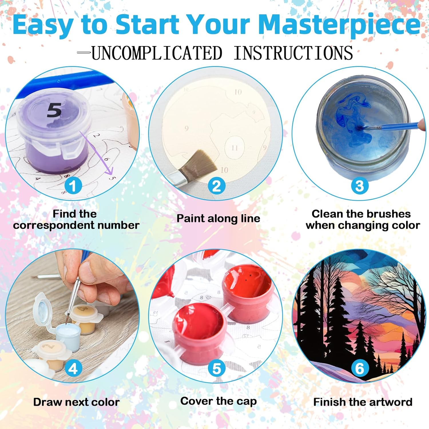 EggSun 6 Pack Framed Paint by Numbers Kit for Adults,Beginners with Wooden Easel,DIY Acrylic Oil Painting Paint by Numbers Kits on Canvas for Home Decor(Moon Mountain Lake Landscape,8x12Inch)