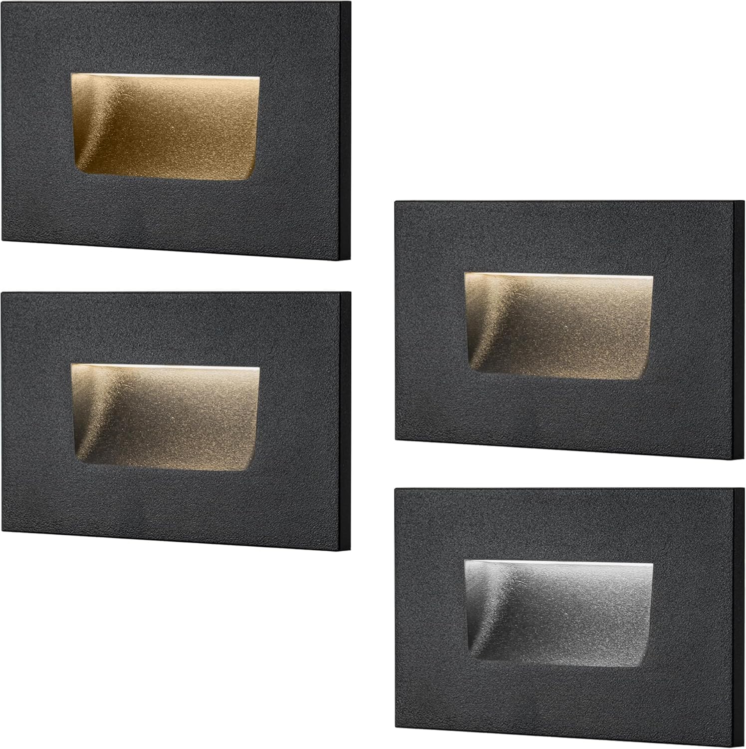 FTL Stair Lights Indoor LED Step Lights Outdoor, 3CCT 12V Low Voltage Deck Step Light 3000K/4000K/5000K 3.5W 150LM, Horizantal Waterproof Black Aluminum Light for Steps, 4-Pack