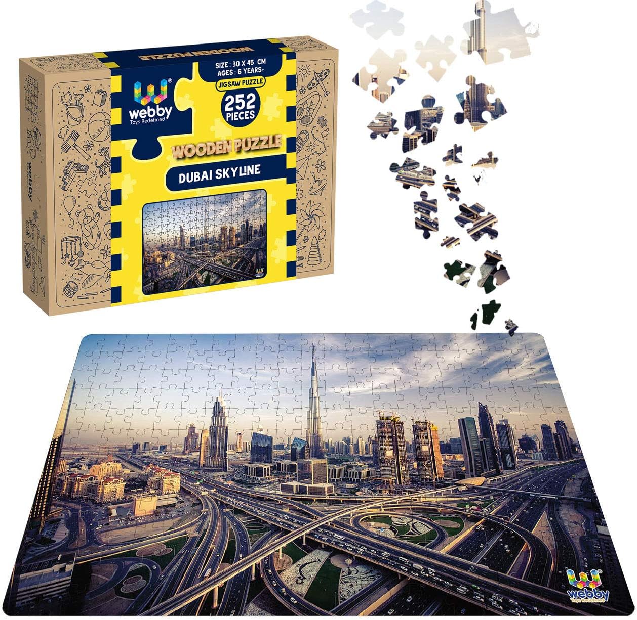 Webby Dubai Skyline Jigsaw Wooden Puzzle for Kid, 252 Pieces - Multicolor