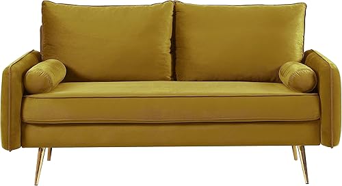 Kent - Sofá biplaza moderno, estilo europeo, de terciopelo, con patas cónicas, estilo vintage y diseño elegante, color amarillo verdoso