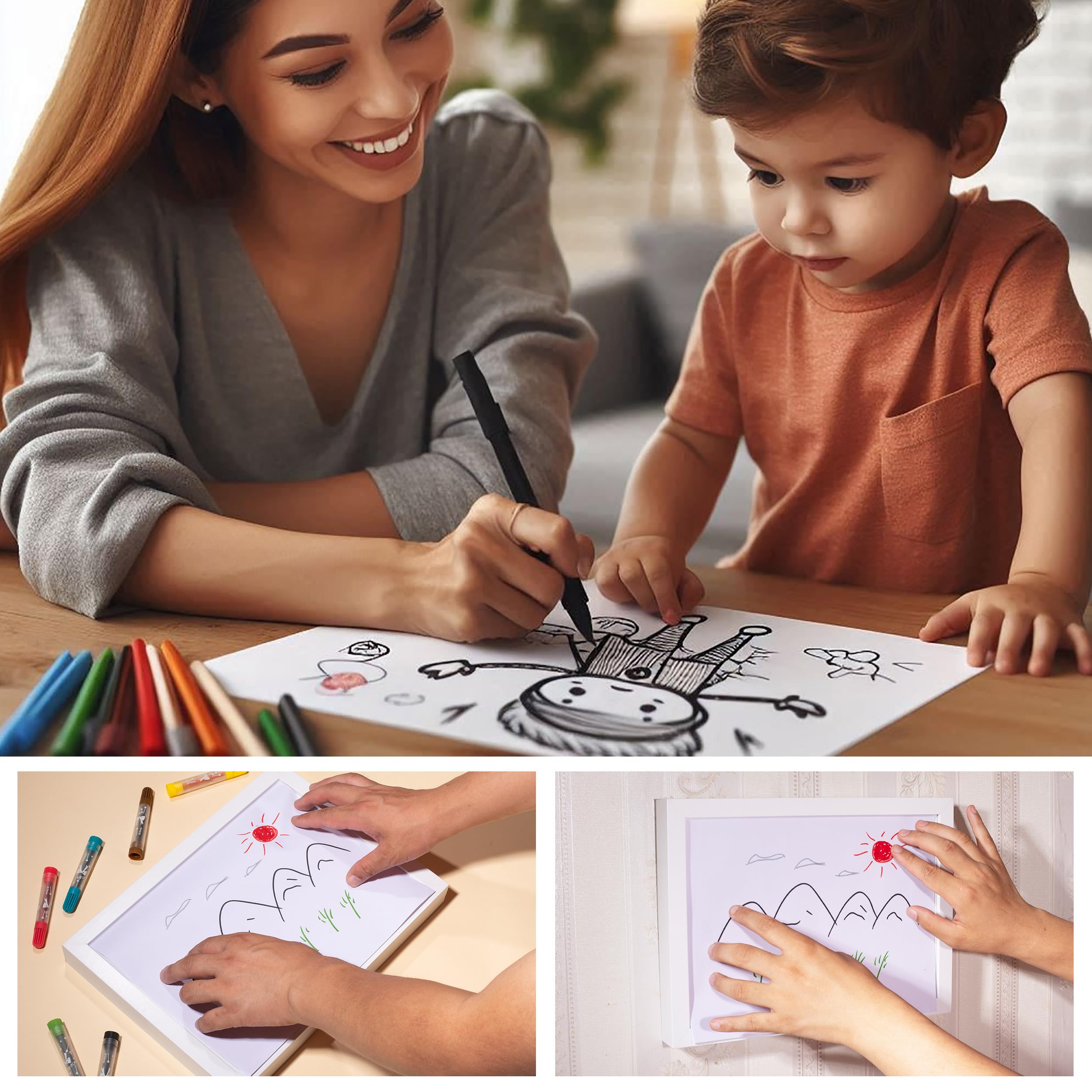 Kids Artwork Frames Changeble, Kids Art Frame, Childrens Art Project Frames, A4 Paper Picture Frame for Kid Artwork, Kids Art Display Frame - SENZA cornice IN VETRO, SICURA per i tuoi bambini (Bianco)
