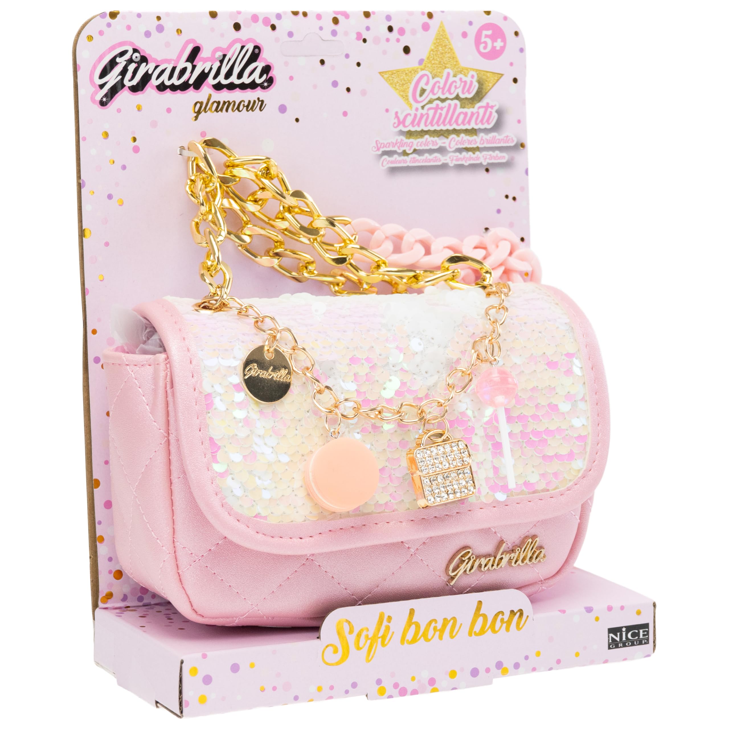 Girabrilla Glamour - Borsetta Sofi Bon Bon con Paillettes Reversibili, Tracolla e Charms
