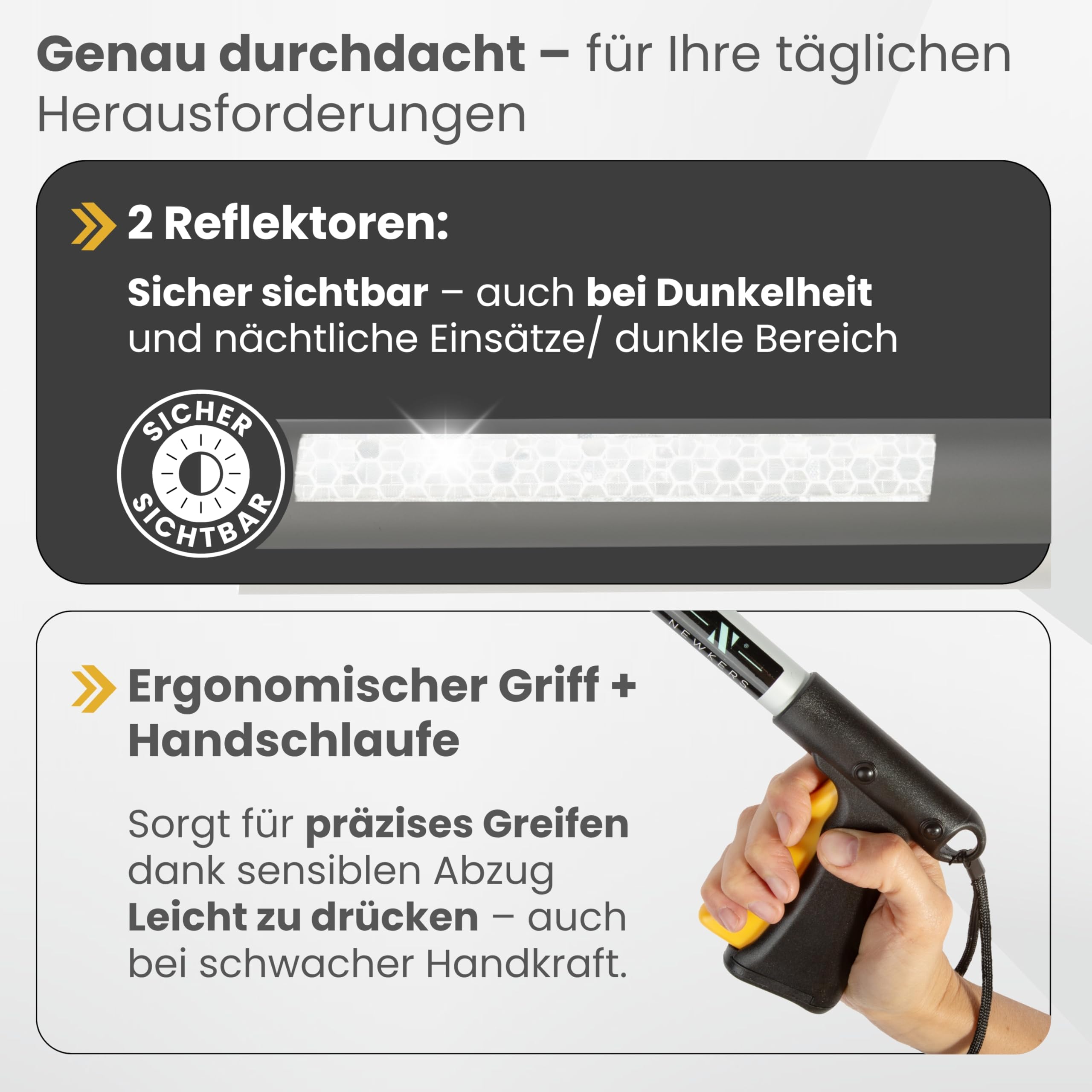 [75-111cm] Greifzange für Senioren, Greifer mit Aluminium Teleskop Stange für individuelle Einstellung und starkem Griff mit 360° Drehkopf, Ergonomischer Reacher für Senioren mit Magnet-Greif