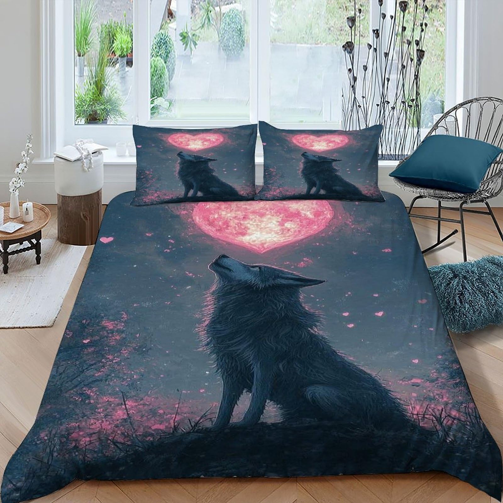 Parure de lit loup microfibre housse de couette 220x240cm anti-pli sans repassage doux