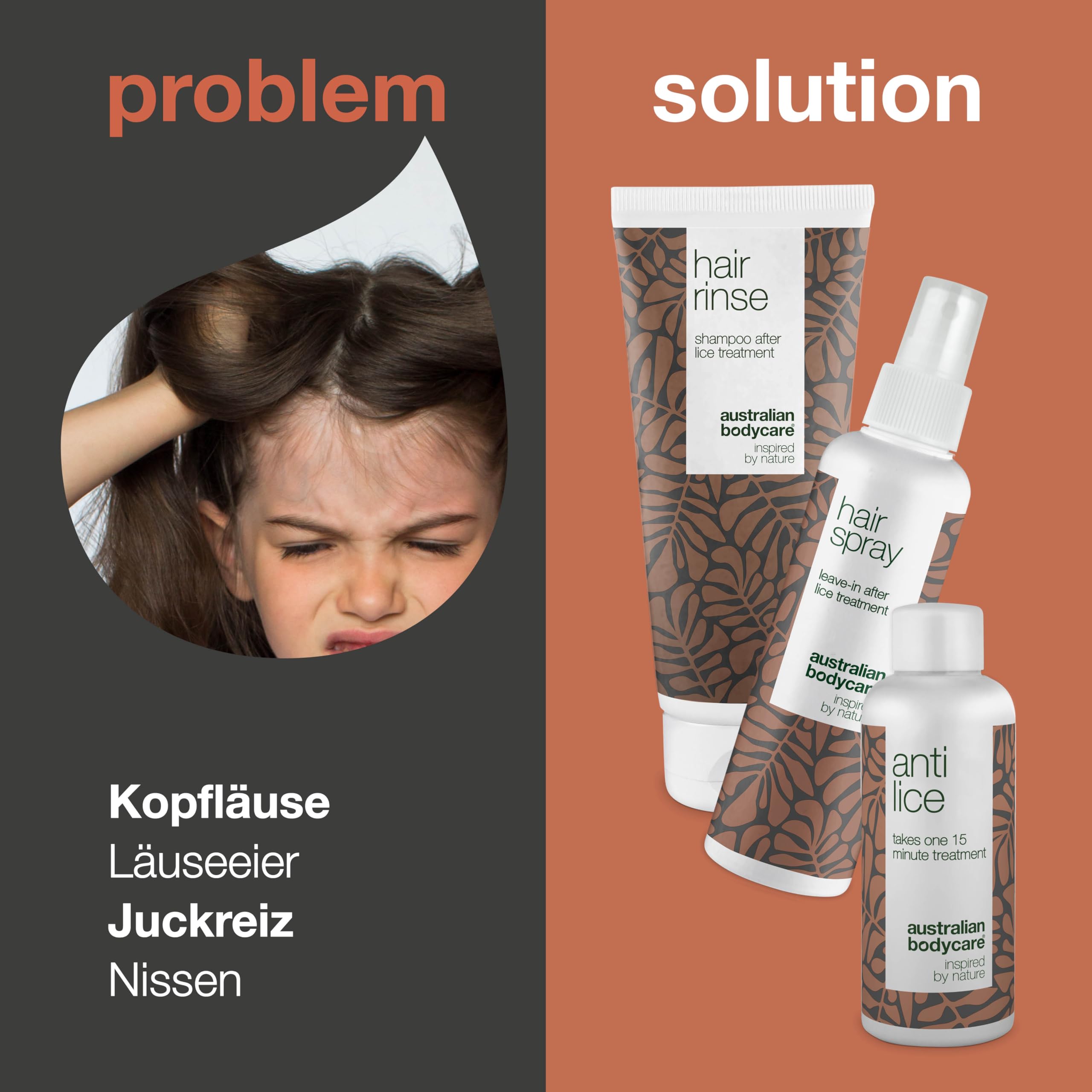 Kopfläuse-Set mit Teebaumöl - Ultimative Lösung gegen Läuse- und Nissenbefall mit Haarspülung, Haarspray und Anti-Läusebehandlung - Geeignet für alle Haartypen