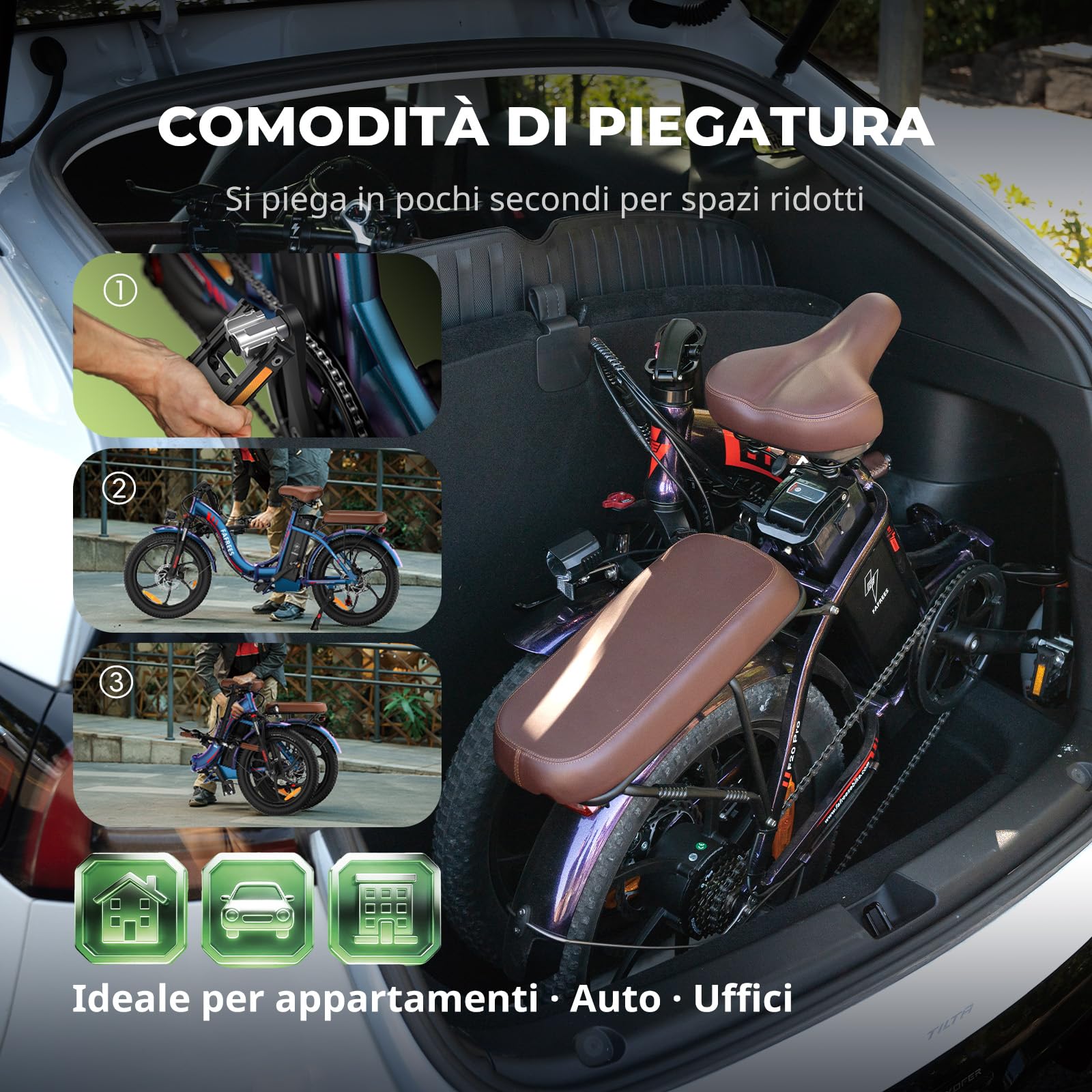 Fafrees Bici Elettrica Pieghevole 36V/20Ah Batteria Rimovibile Bicicletta Elettrica, 20"×3.0 Fat Tire, 7 Velocità, Autonomia di 70-150km Fat Bike Ebike per Adulti, con Schermo LCD