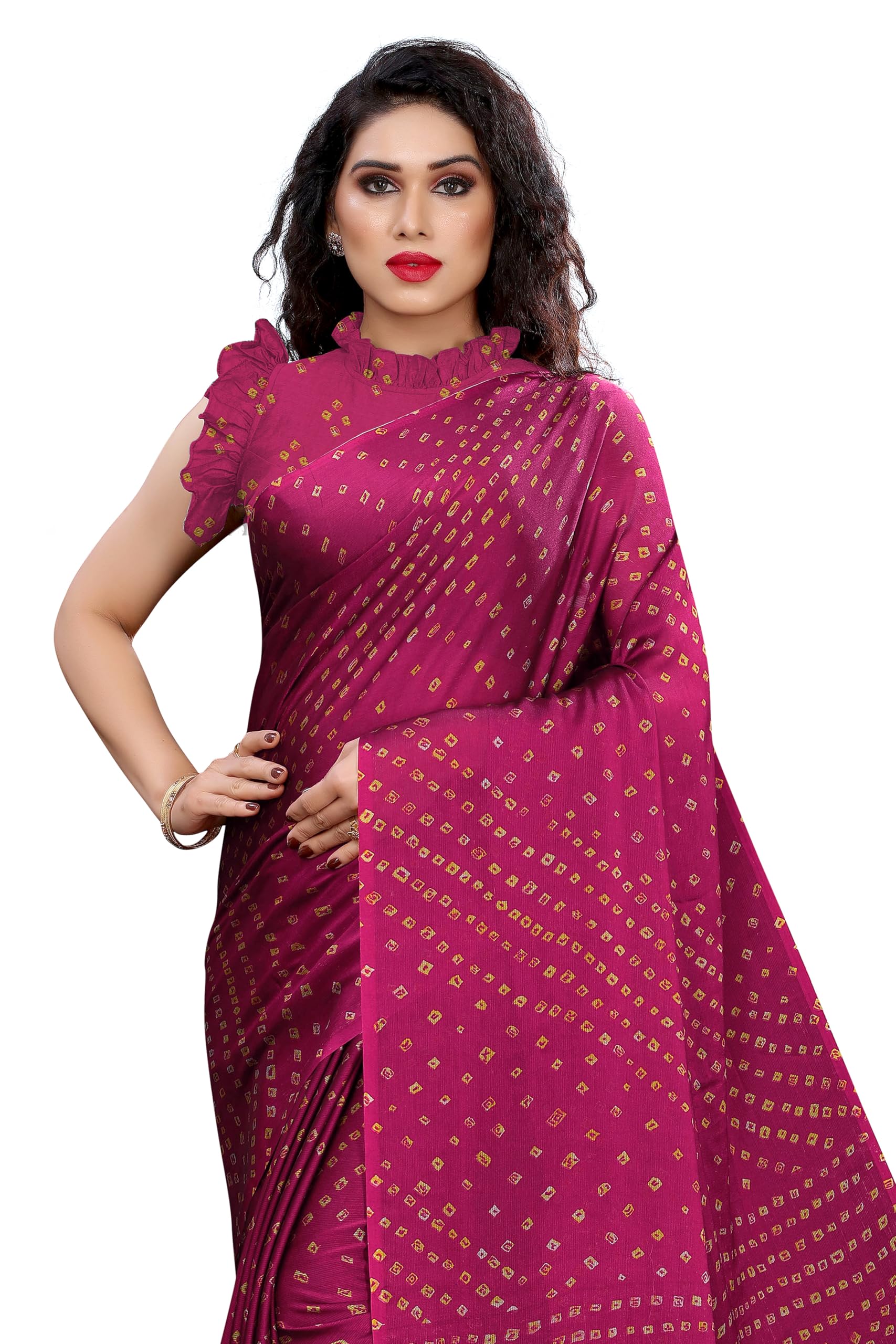 MIRCHI FASHIONWomen's Designer Chiffon Bandhani Printed Saree with Blouse Piece