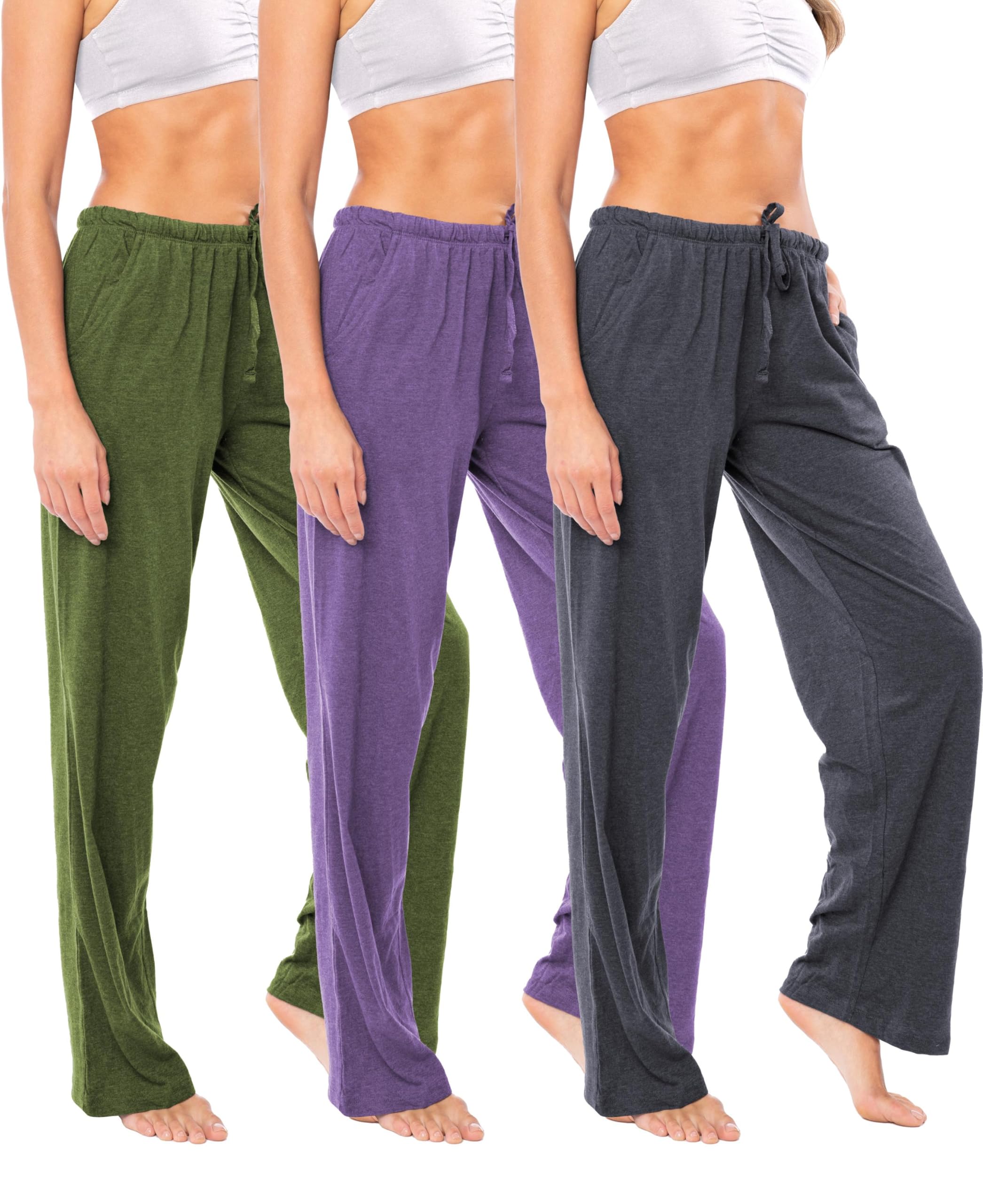 Sexy Basics Women's Soft Flex 100% Cotton Knit Pajama Pants | Lounge Sleep Bottoms | Drawstring &amp; Pockets| Multi Packs