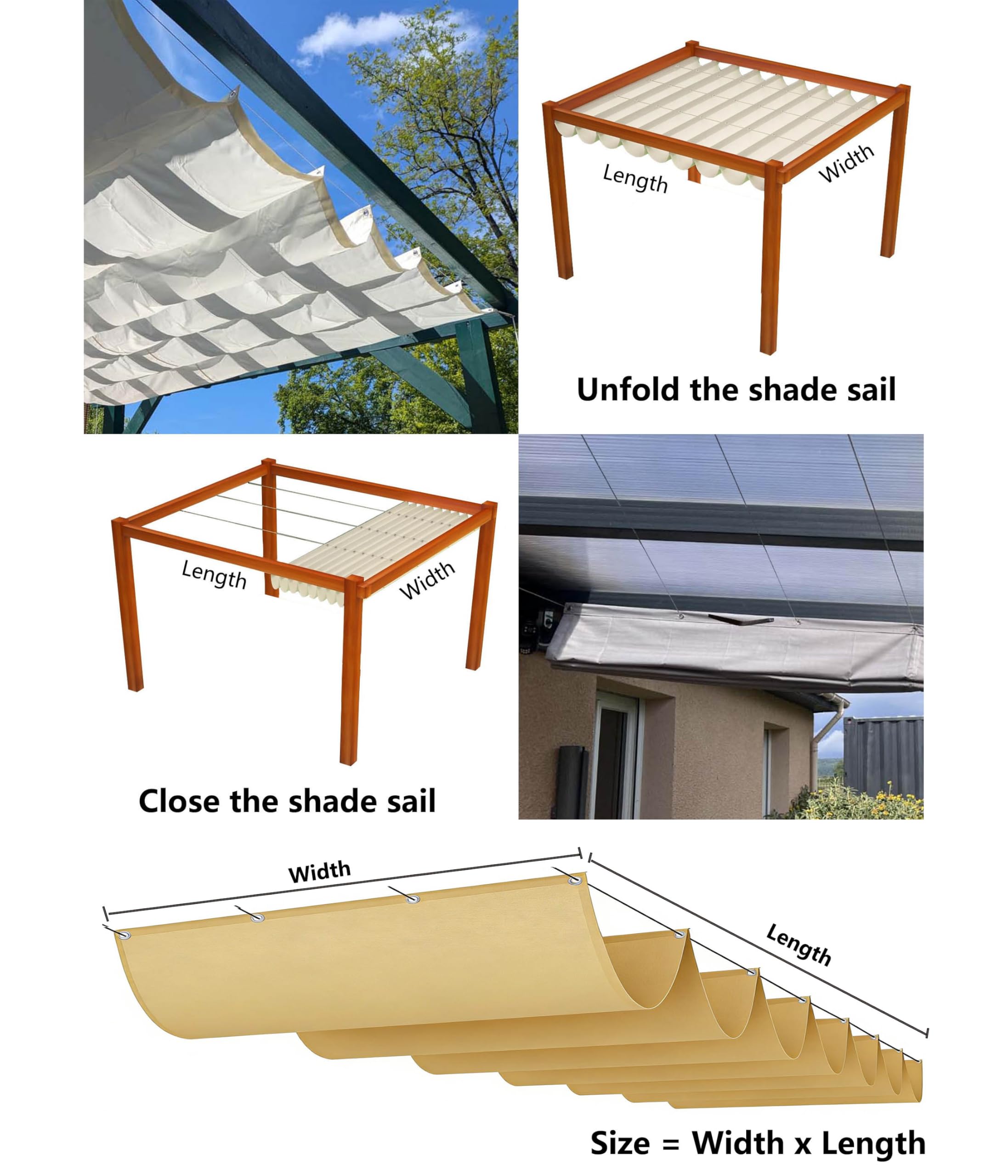 Einziehbar Welle Sonnensegel 2.5x4M Verstellbar Wellenmarkise Sonnenschutz Wasserdicht Schattenabdeckung Outdoor Balkon Pergola UV-Beständig Segeltuch Markise für Terrasse Garten Sand