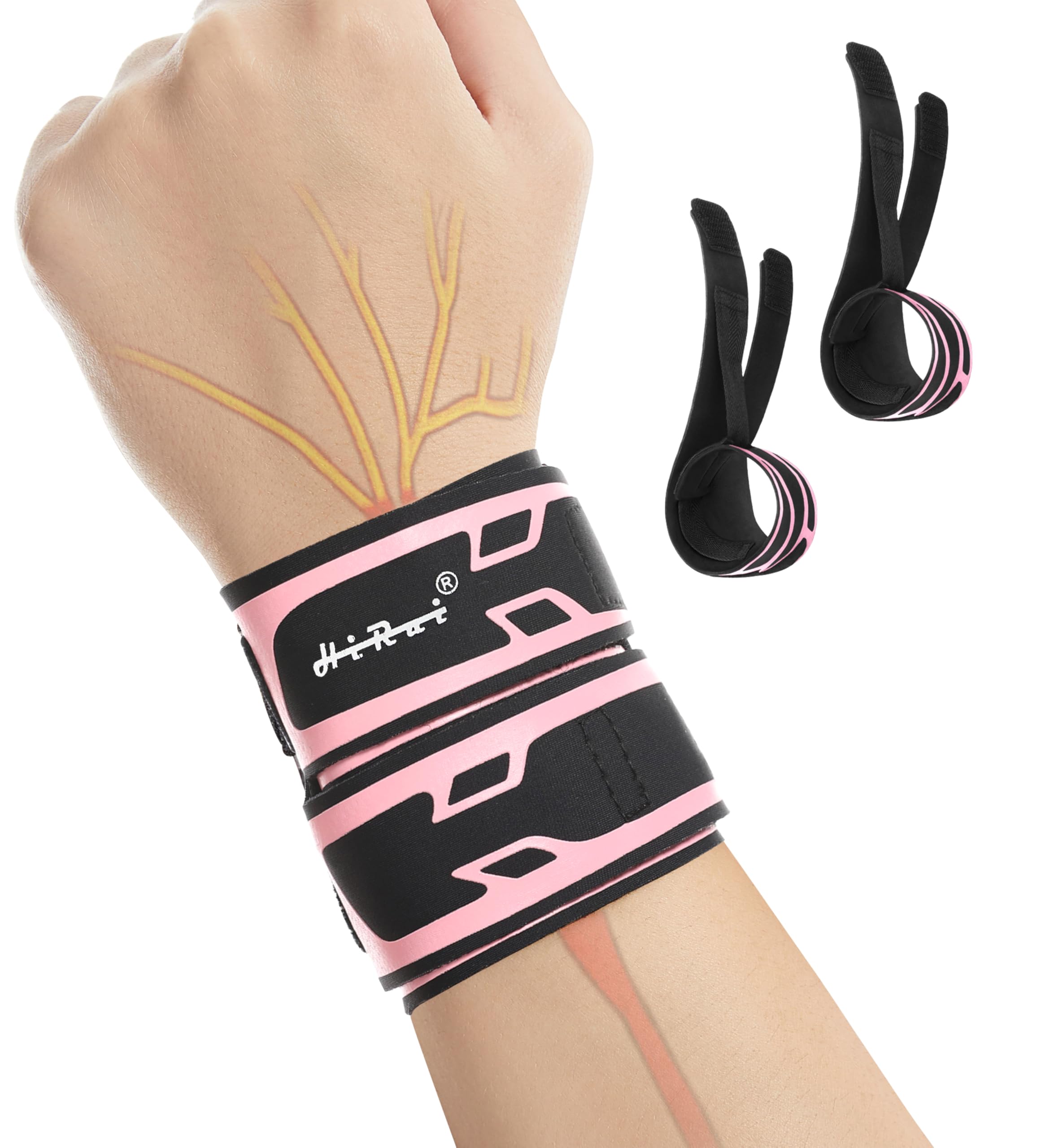 HiRuiWrist Brace Wrist Wrap for TFCC Tears, Ultra-thin Compression Wrist Strap Wrist Support for Workout Basketball Tennis Weightlifting Tendonitis Carpal Tunnel Syndrome-Adjustable (Pink, 2 Pack)
