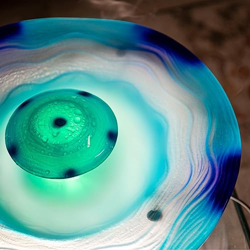 Vista 10 de XBrand Fuente de niebla de mesa con 12 luces LED que cambian de color y control en línea, 8 pulgadas de alto, vidrio y metal, azul