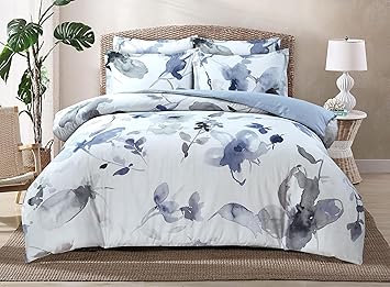 Majestic Giftware Madison Linen 8-Piece 48" Twin Size Bedding Set (BL105-48T) | Summer Breeze - Ocean Blue 300 TC Cotton Sateen Durable & Washable | 2 Fitted Sheets, 2 Duvets, 4 Pillowcases