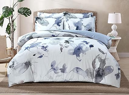 Majestic Giftware Madison Linen 8-Piece 48" Twin Size Bedding Set (BL105-48T) | Summer Breeze - Ocean Blue 300 TC Cotton Sateen Durable & Washable | 2 Fitted Sheets, 2 Duvets, 4 Pillowcases