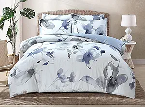 Majestic Giftware Madison Linen 8-Piece Full Size Duvet Bedding Set (BL105-F) | Summer Breeze - Ocean Blue 300 TC Cotton Sateen Durable & Washable | 2 Fitted Sheets, 2 Duvets, 4 Pillowcases