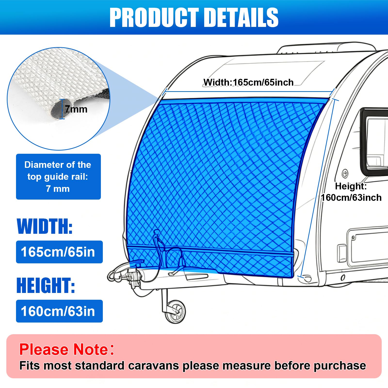 Lona de Protección de Proa para Caravana Termo, Toldo de Aire para Caravana Cubierta Protectora Frontal con Tubería, Estera Térmica Exterior A Prueba de Invierno e Impermeable (165 * 160cm)