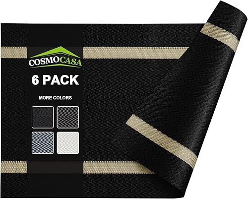 COSMOCASA Manteles individuales reversibles tejidos de PVC, juego de 6, manteles individuales de vinilo impermeables para mesa de comedor de cocina,