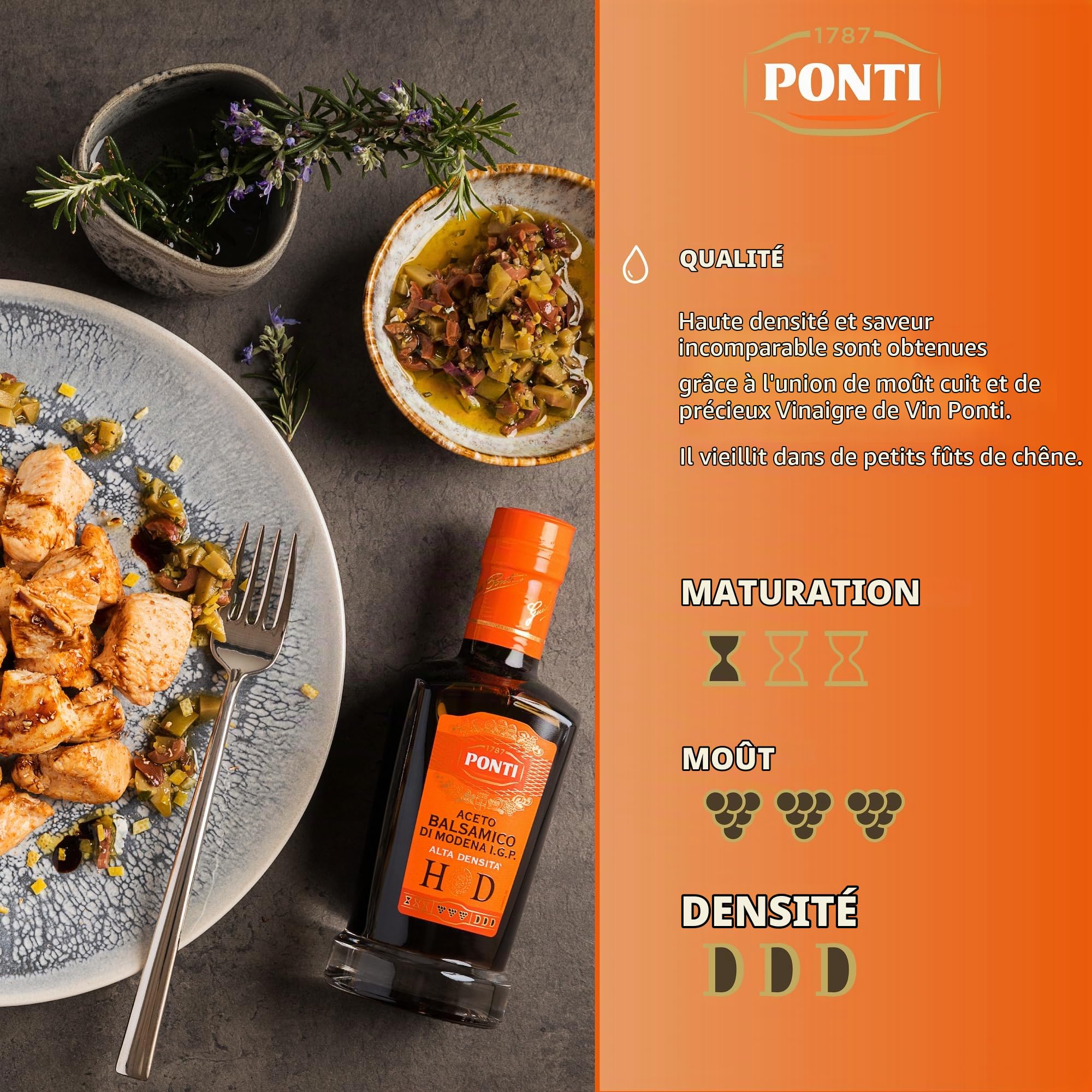 Ponti, Vinaigre Balsamique de Modène I.G.P. HD, Saveur incomparable, Vinaigre balsamique à haute densité, 100% Made in Italy, 250 ml