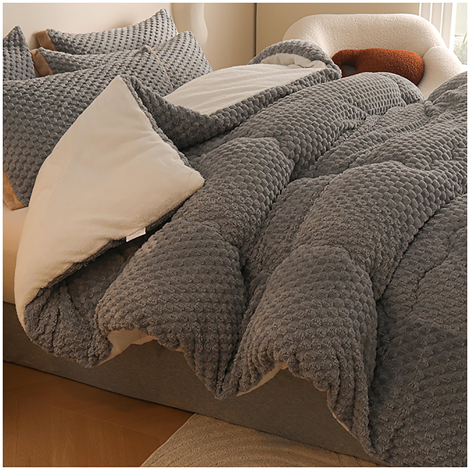 Couette en hiver duveteuse et édredon matelassé réversible gris 180x200