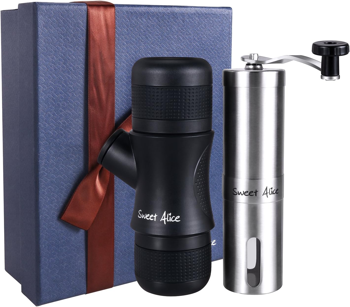 Portable Espresso Maker & Manual Coffee Grinder Gift Set HandHeld Pressure Coffee Machine for Home Office Travel Outdoor Mother's Day Gift