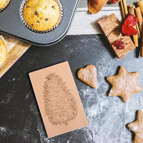 Miniatura 5 de EXCEART Molde de madera para galletas de Navidad, moldes de galletas de piña, cortador de galletas, sellos de prensa de pan de jengibre, molde para
