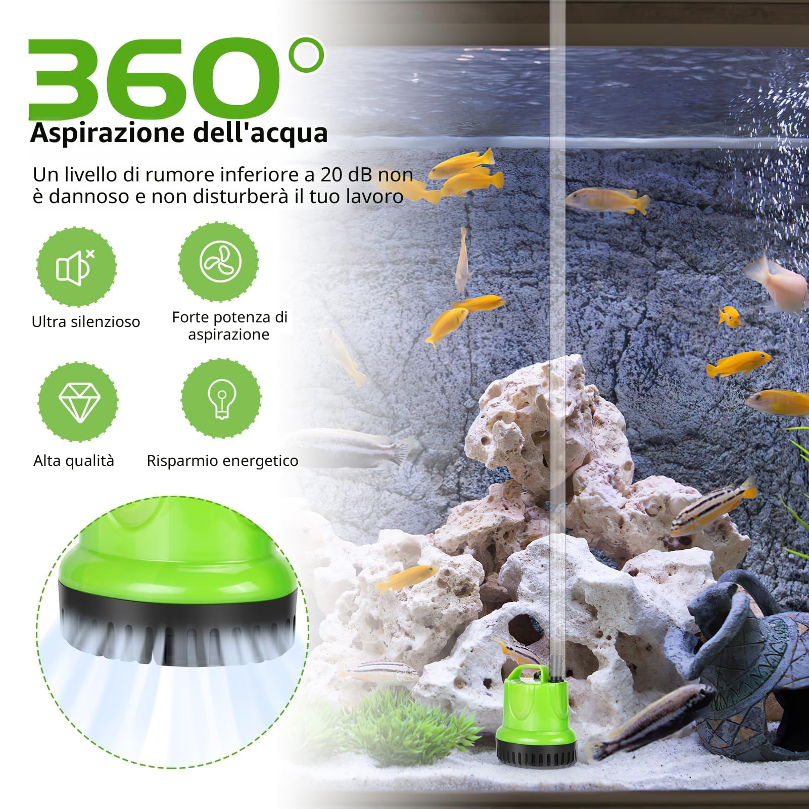 Pompa sommergibile da 25 W, 1200 l/h, ad alto flusso, protezione dalla combustione a secco con design estremamente silenzioso per fontane, acquari, idroponiche, stagni, acquari