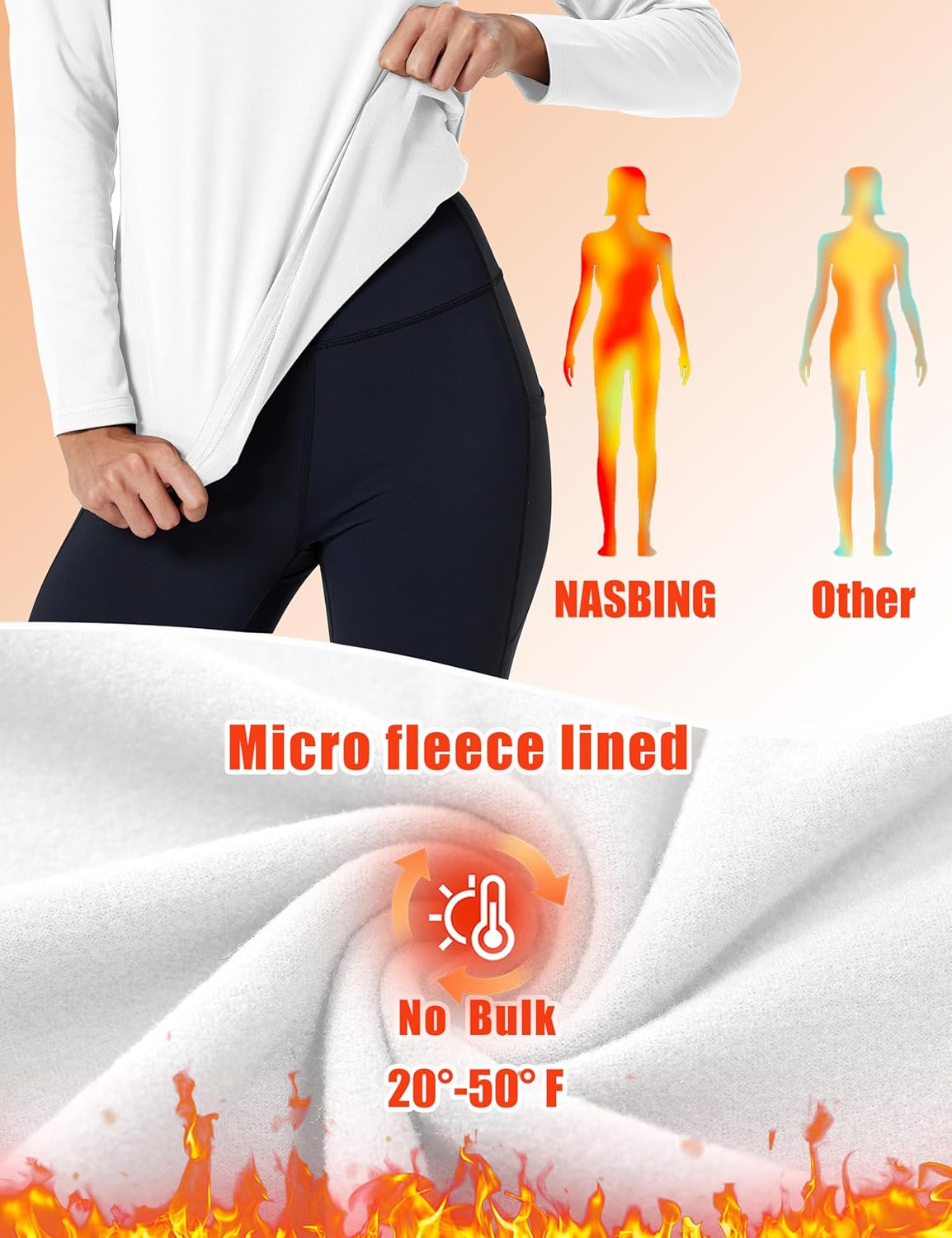 Women's Thermal Shirts Long Sleeve Base Layer Cold Weather Fleece Lined Warm Undershirt Regular Fit Crewneck Tops - Image 3