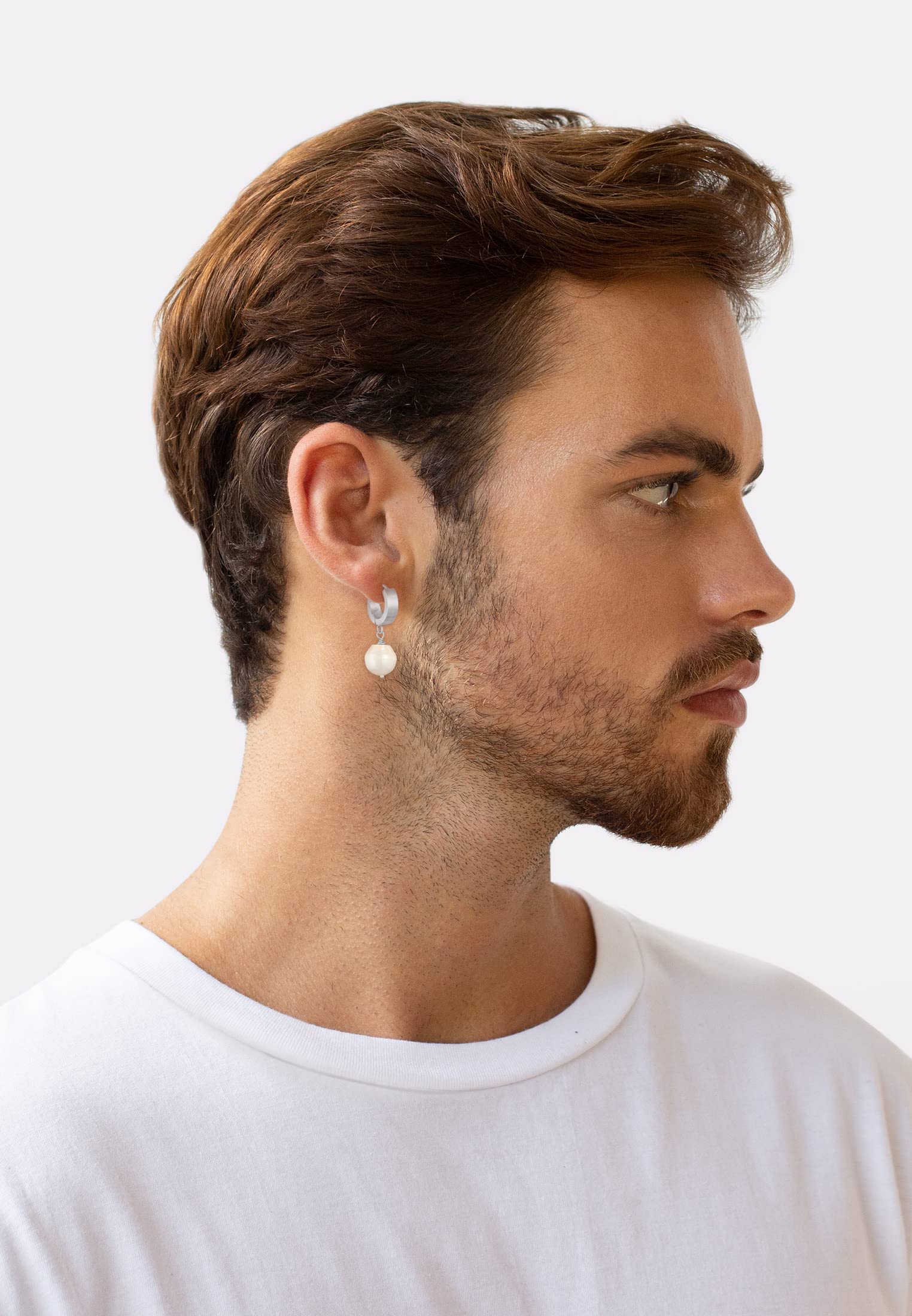 Kuzzoi Herren-Ohrring Creole mit Perle, Single Scharnier Creole (13mm) rund, Ohrring für Männer mit Süßwasserperle, 1 Stück Creolen Ohrhänger aus 925 Sterling Silber, Herren Perlen Accessoire