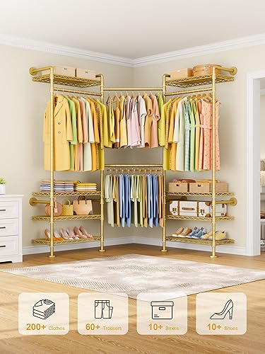 Miniatura 3 de Perchero M6 para montaje en pared, sistema de armario resistente con 8 estantes y 4 barras de suspensión, 68.5 pulgadas de ancho x 11.8 pulgadas