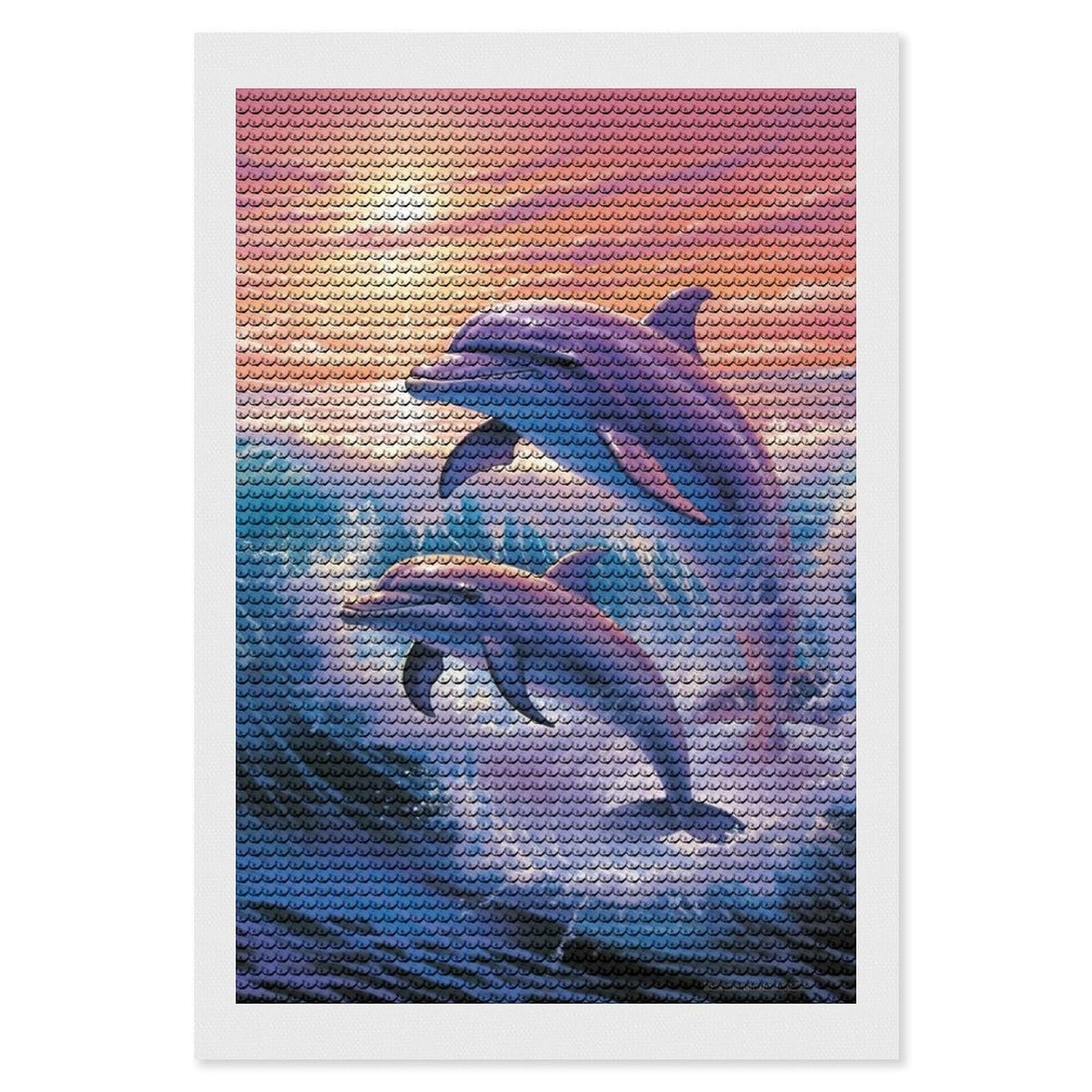 FekiLoot Dolphins Art Diamond Art Kits for Adults, 5D Aurora Diamond Painting Kits for Beginners DIY Full Drill Dots Gem Art Paint Crafts for Home Wall Decor 8"x12"