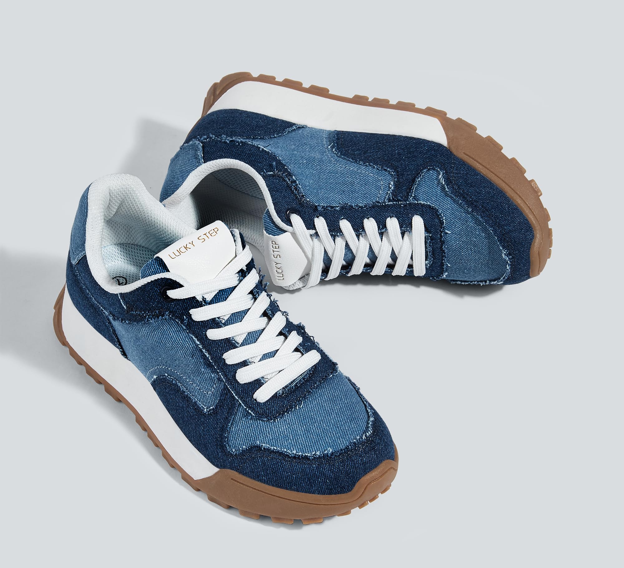 LUCKY STEP Damen Retro-Design Sneaker mit Plattformsohle Atmungsaktive Canvas-Schuhe mit Schnürung für Stadt & Freizeit
