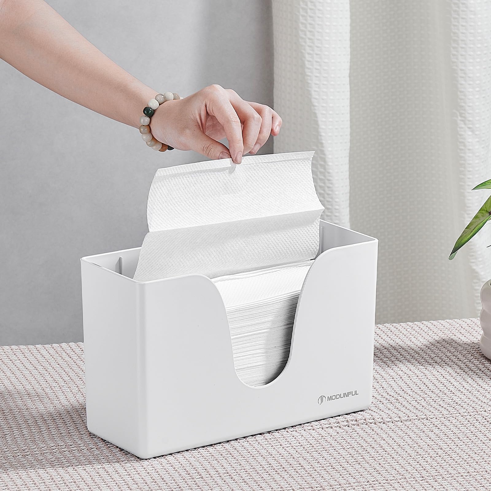 modunful Dispenser Carta Asciugamani con Coperchio in Legno, Dispenser Salviette Bagno Commerciale a Parete e Tavolo, Senza Fori, per Tovaglioli Piegati, es. H2, Bianco