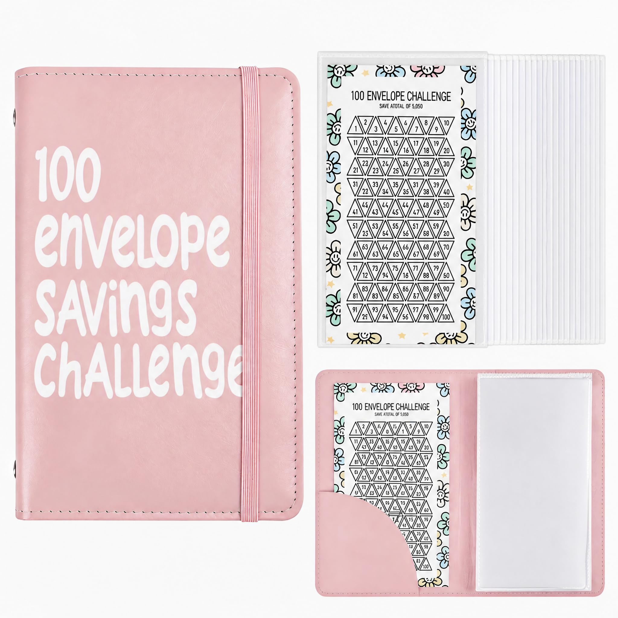 100 Envelopes Saving Challenge, Envelope Challenge Kit with Money Saving Binder, Cash Envelopes and Budgeting, Envelope Challenge Pink Book Both Sides Can Be Used for Offices, Home, Couples