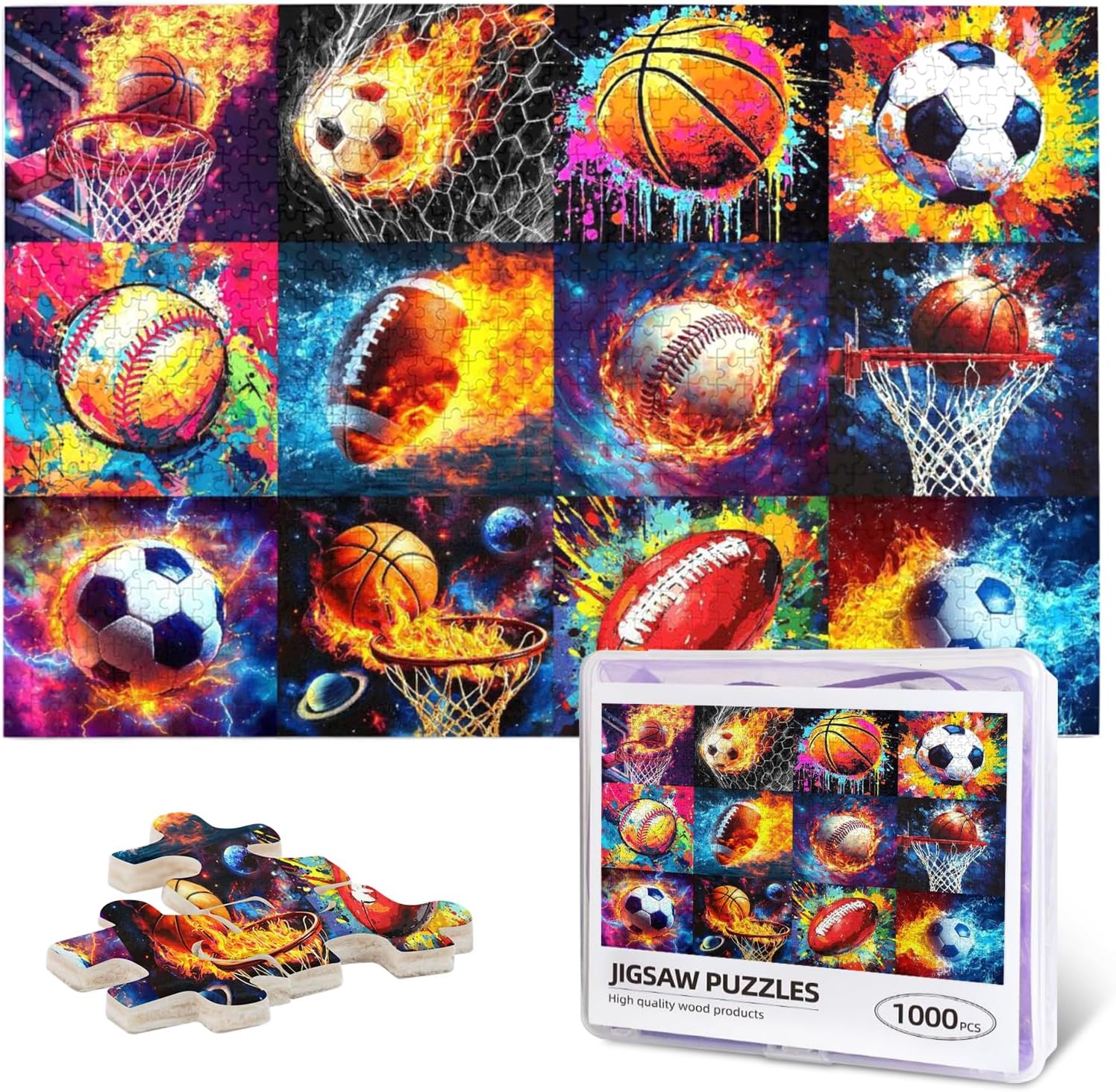 Graffiti Sports Balls 1000 Piece Jigsaw Puzzle Colorful Basketball Soccer Funny Ball Art Puzzles for Adults Abstract Ball Collage Artwrok DIY Puzzles for Challenging Family Games Home Decor Gifts