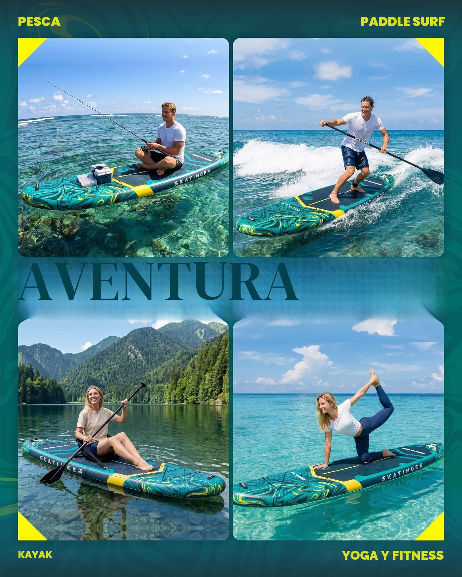 Skatinger Tabla de Remo Inflable extraancha de 335 x 86 cm, soporta hasta 190 kg, para Adultos, Sup Estable para 2 Personas/Familia, Remo de 3 Piezas, Correa para el Hombro, quilla Estadounidense