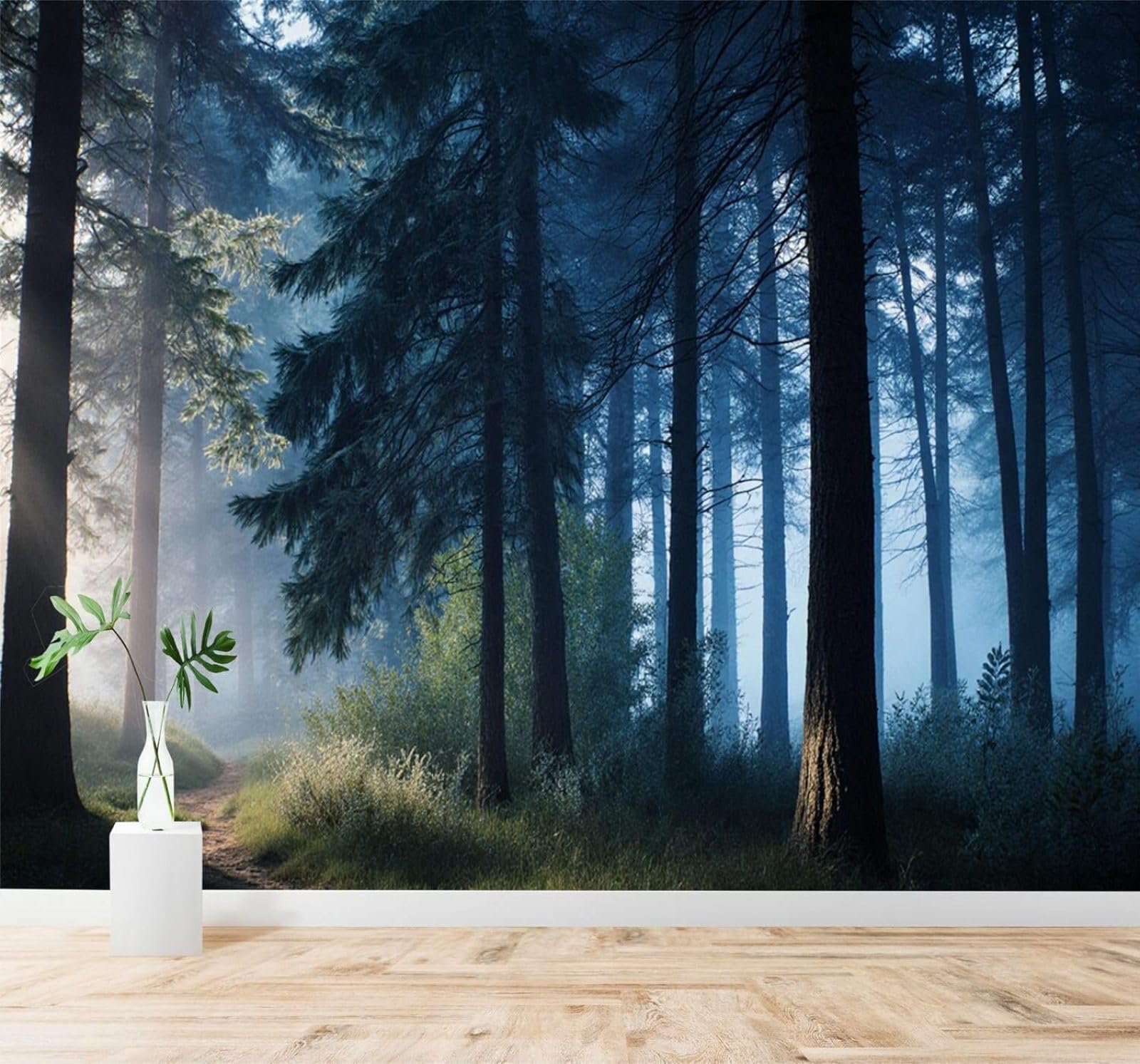 XLMING Fresh Three Dimensional Mist Shrouded Pine Forest Morning Bright Sunshine 3D Wallpaper Silky Texture Home Study Office Grey Dining Room Sofa Bedroom Living Room TV Backdrop-400cm×280cm