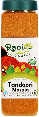 Rani Organic Tandoori Masala (mezcla de especias marinadas y a la parrillada), mezcla india de 8 especias, 16 onzas (1 libra), tarro PET de 16.01oz,