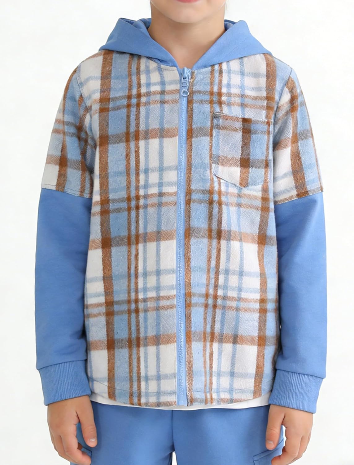 2Pcs Boys Clothes Zip Up Plaid Flannel Shirt Tops Pants Set Hoodie Sweatsuit for Fall Winter Spring Outfits - Image 3