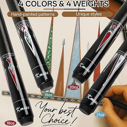 Miniatura 7 de Kmise Pool Cue Stick Set, Canadian Maple 58 Inch 18 19 20 21oz 13mm Tips, New Upgraded Irish Linen Wire Grip Billiard Table Cues Sticks, 4 Colors 4
