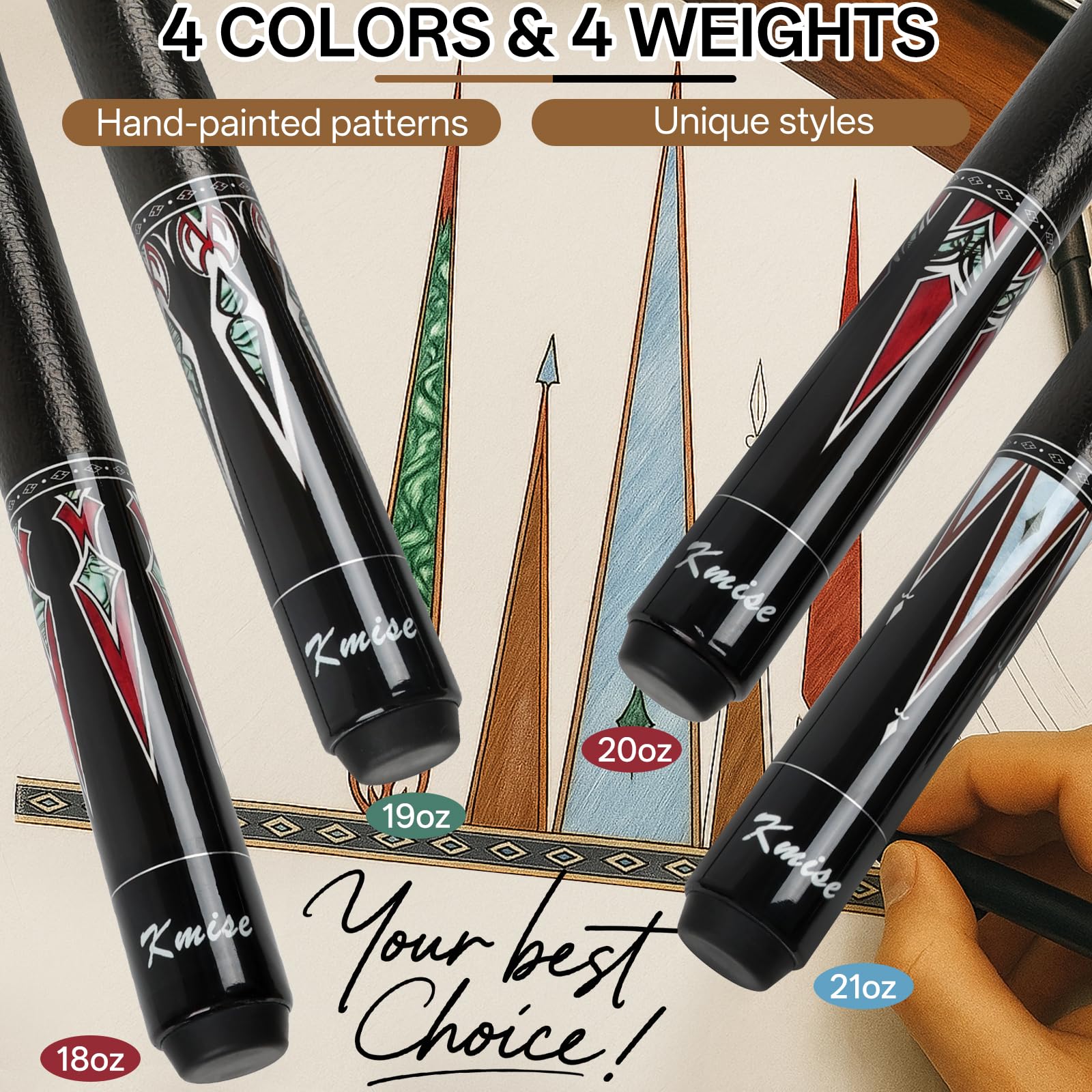 Kmise Lot de 4 queues de Billard de 147,3 cm, 45,7 cm, 50,8 cm, 50,8 cm, 595,3 g, érable Canadien pour Adultes, bâton de Billard, Maison, Bar, Piscine, Durable, Convient pour Les Joueurs de Billard