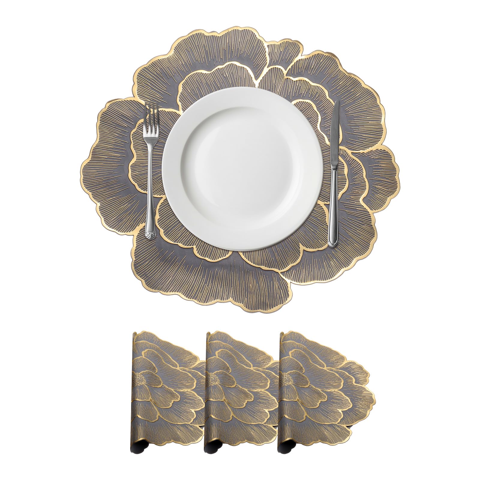 Set de table rond gris floral pour repas de fête chic