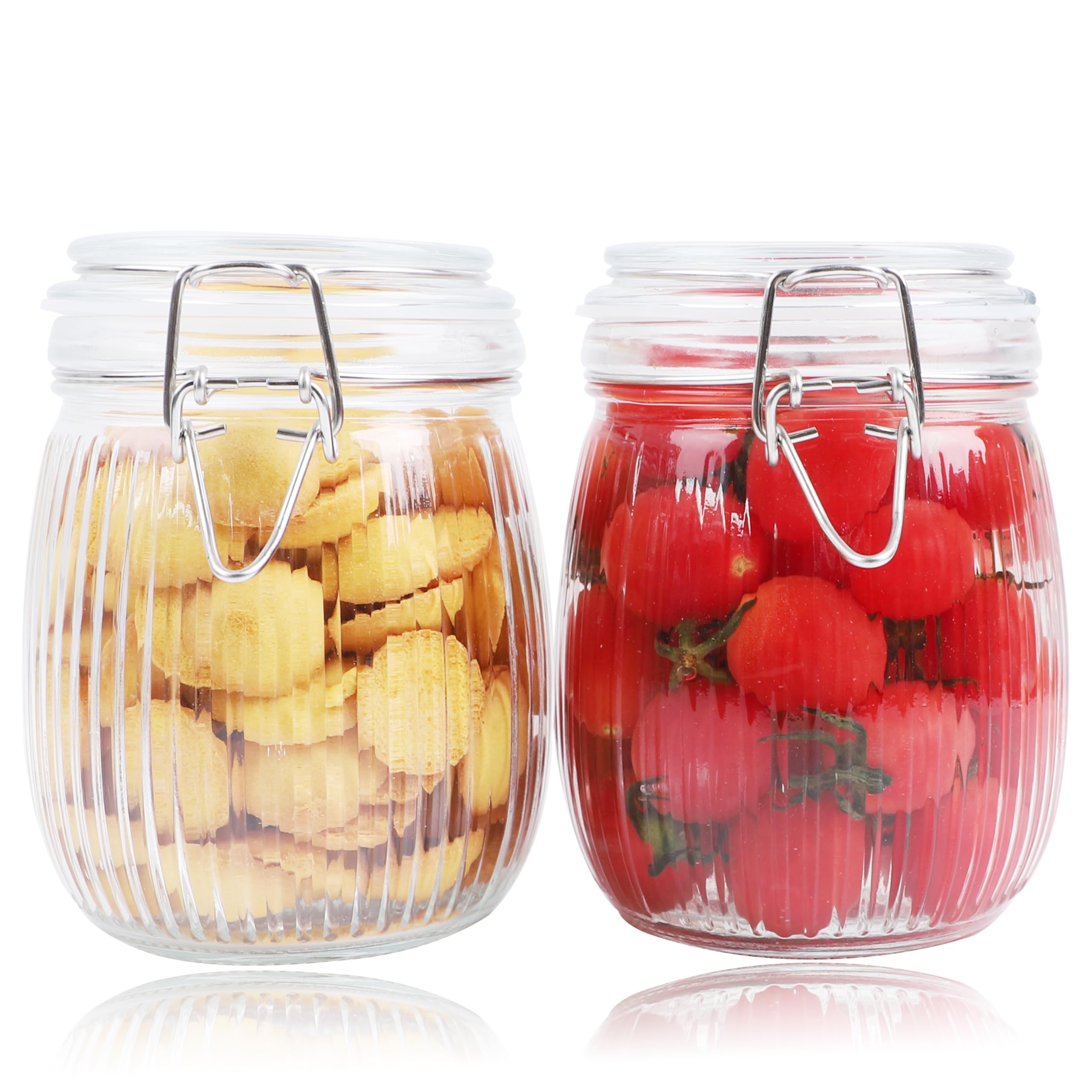 Glass Jars With Airtight Lid 24 Oz Wide Mouth Mason Storage Jars Air Tight Sealed Canisters With Clamp Lids For Refrigerator Kitchen Pantry Fruit Sugar Nuts Preserves Tea Coffee Beans 2 Set