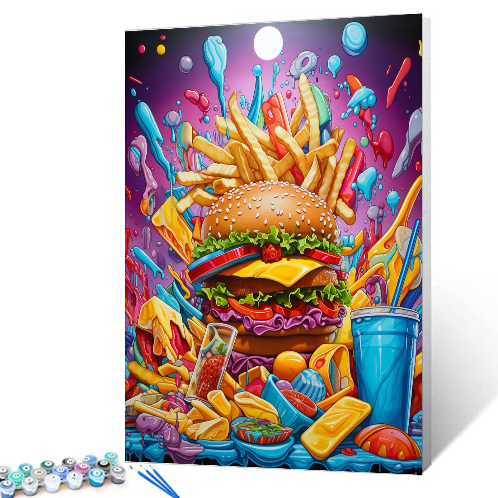 American Breakfast Oil Painting Paint by Number Kits 16 x 20 inch Canvas Graffiti Hamburg DIY Paintwork for Kids Students Adults Beginner with Brushes Acrylic Pigment Home Deocor Gift(Frameless)