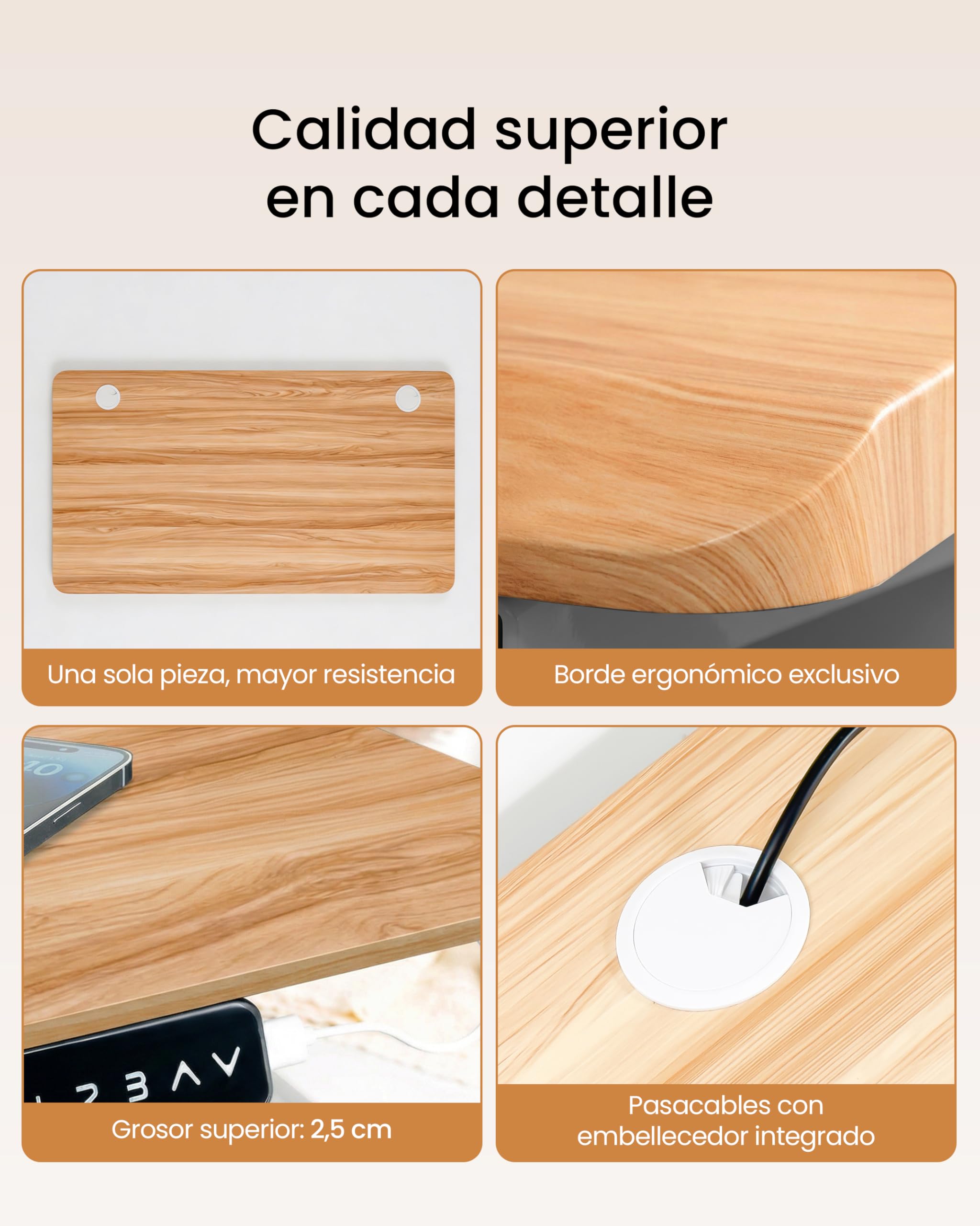 unycos - Escritorio Elevable Eléctrico con Tablero y Puertos USB 3.0, Mesa con Opciones de Altura, Doble Motor, Función Memoria/Anticolisión, 120 * 80 * 2.5cm (Gris/Madera, Core Dual)