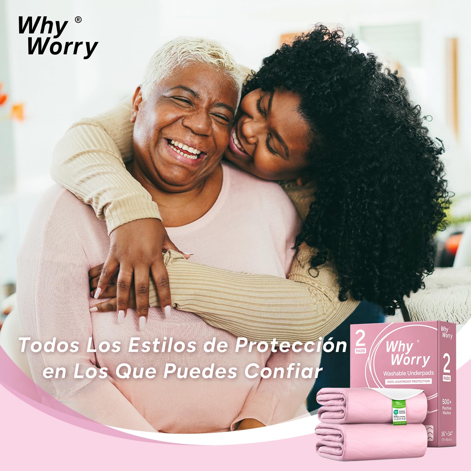 WHYWORRY Empapadores Cama Adultos Lavables 86 x 91 cm para Incontinencia, Protector Cama Impermeable Reutilizable Absorbente, Salvacamas Impermeable, 4 Capas de Protección, Oeko-Tex, Rosa, 4 Unidades