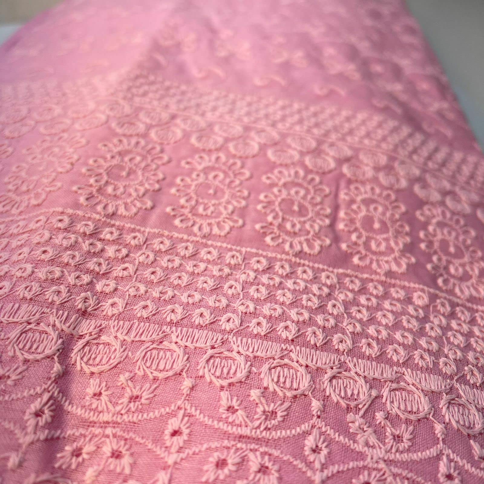 Schiffly 100% Cotton Lawn Broderie Anglaise Embroidery Dress Craft Fabric 44" (1 Meter, Candy Pink) - Image 2