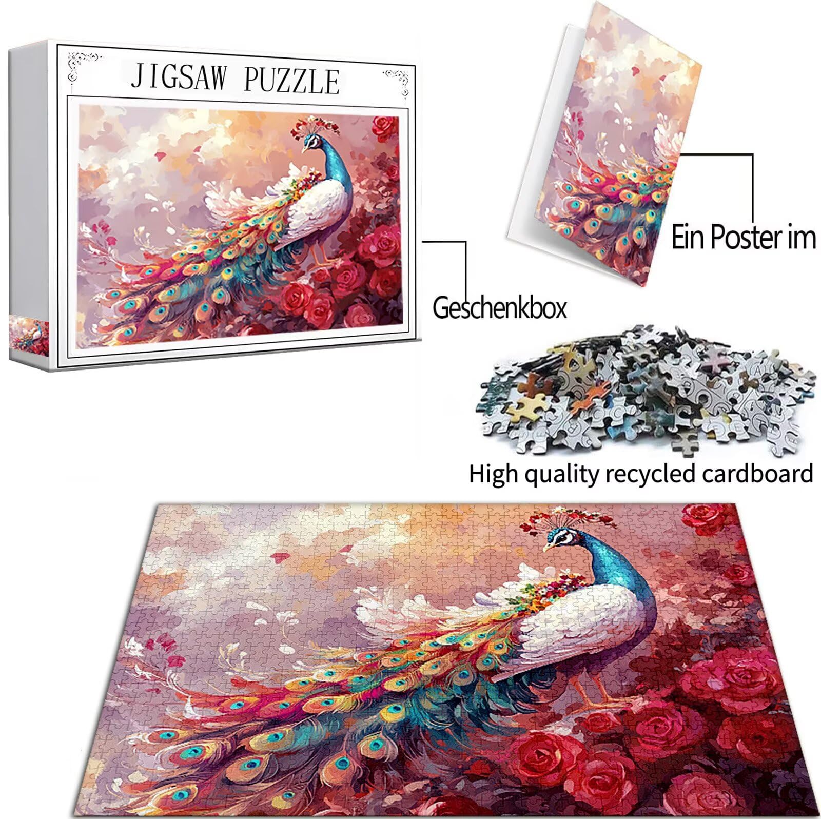 Paw Puzzle 1500 sztuk Dorosłych, Puzzle Kwiat Wzór Projekt, Jigsaw Dorosłych, DIY Rzemiosło Rodzina Zajęcia z Pakowaniem Pudełka, Dekoracja ścienna do domu, Prezent Kobiety, 87x57cm, Model248